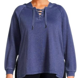 Woman Within Plus Size 4X Violet Hoodie Waffle Knit Lace up Front